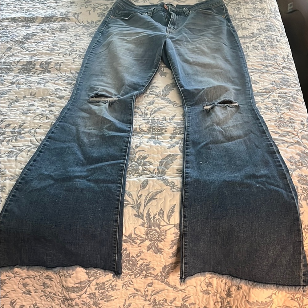 YMI Blue Flare Wide Leg Jeans with Distressed Details